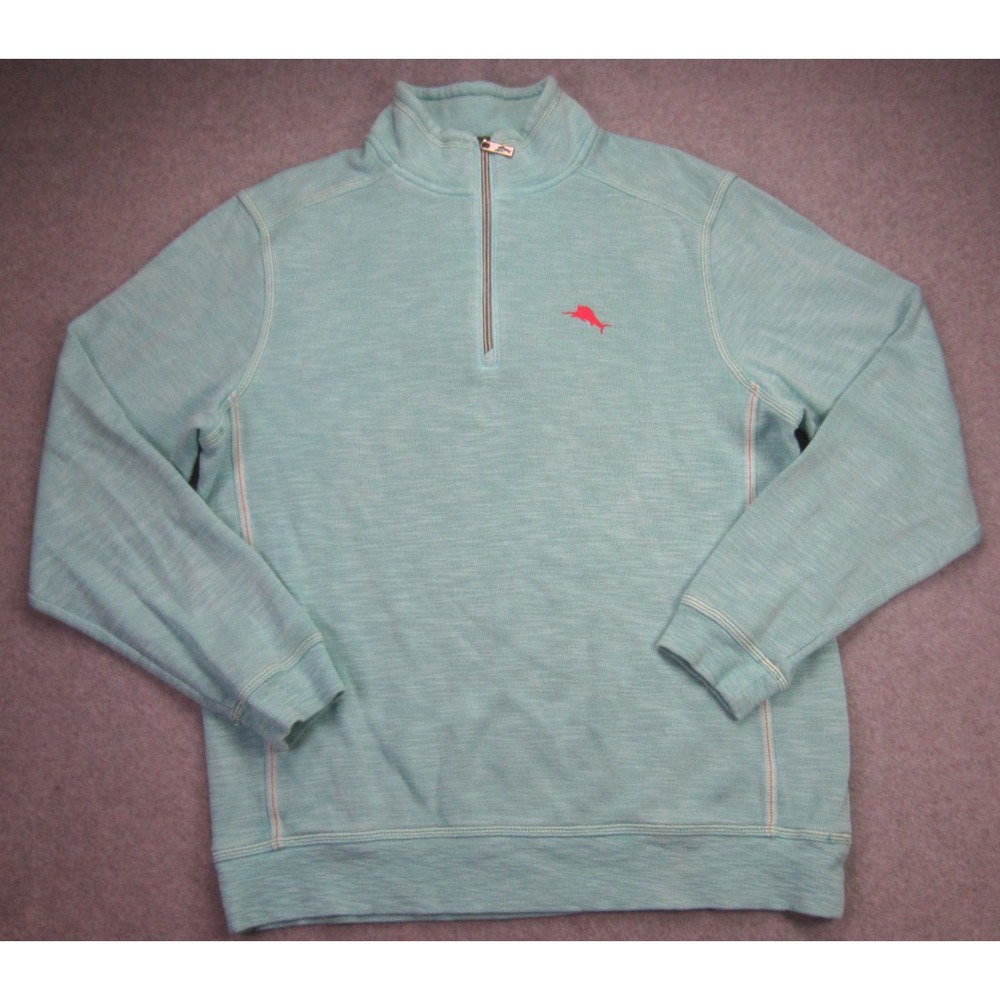 Tommy Bahama Sweater Mens Small Mint Green 1/4 Zip Pima Cotton Blend Pullover